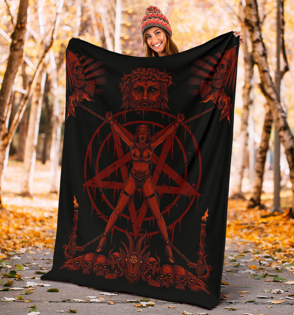 Skull Satanic Pentagram Demon Chained To Sin And Lovin It Part 2 -Blanket Erotic Blood Red Hellfire