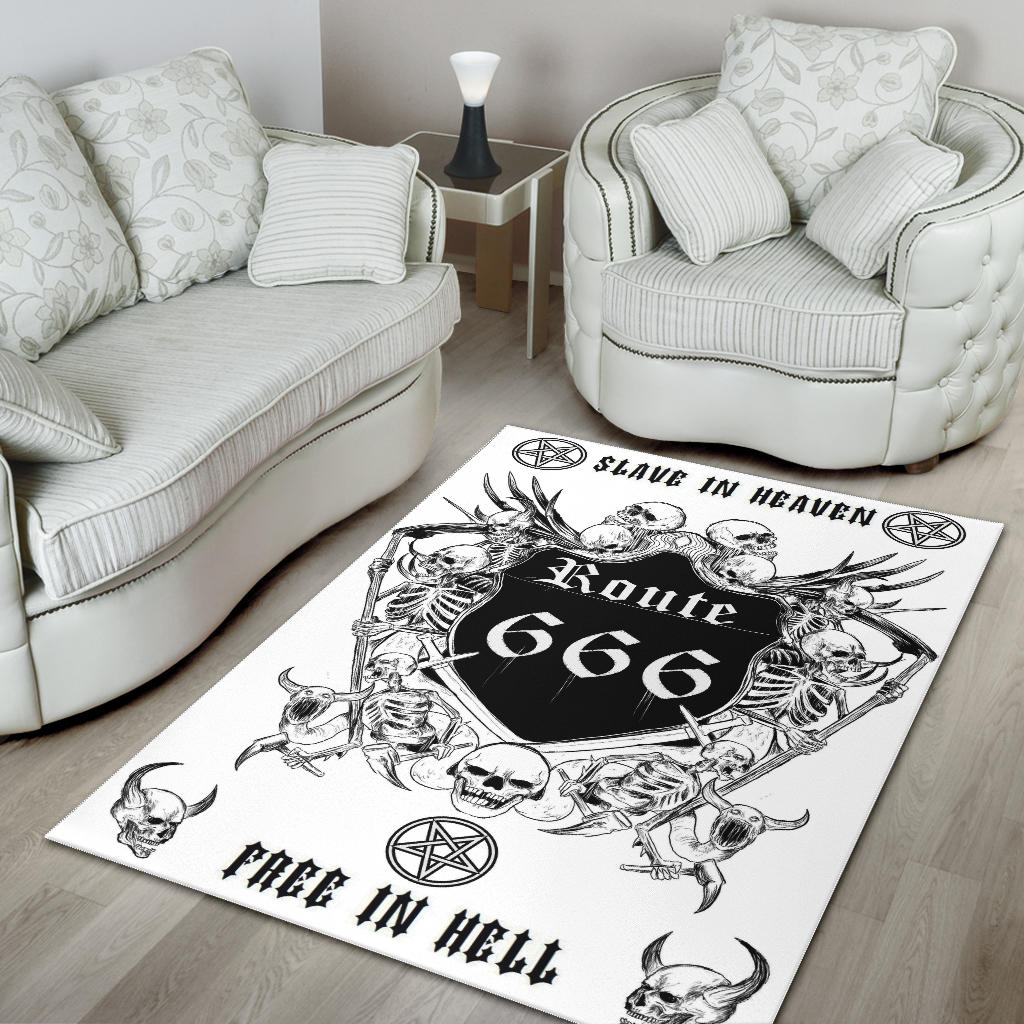 Satanic Skull Demon Inverted Pentagram Route 666 Area Rug