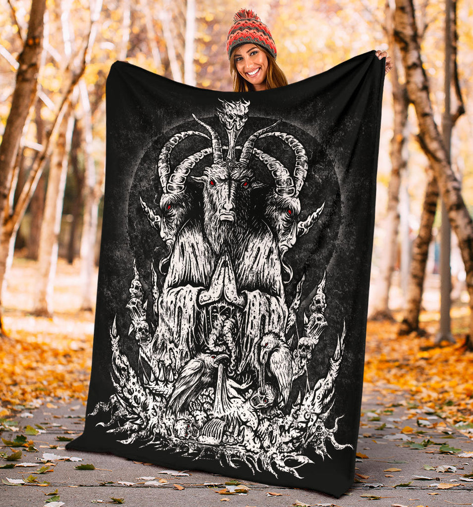 Skull Skeleton Satanic Goat  Zombie Crow Feast Blanket