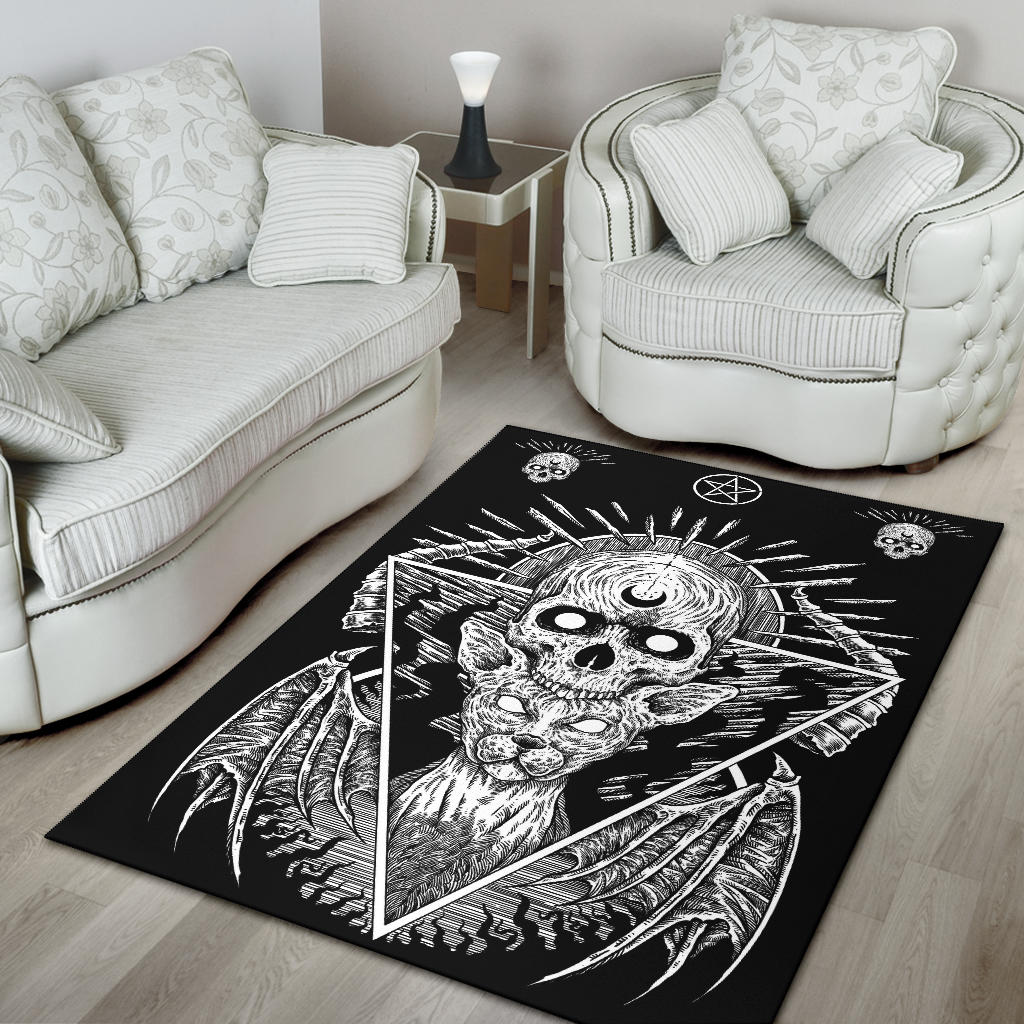 Gothic Occult Skull Demon Cat Pentagram Area Rug