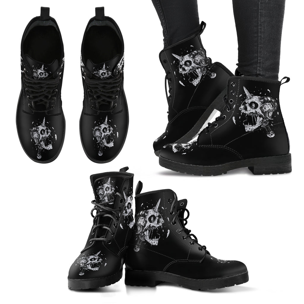 Skull Demon With Dagger Exploding Head Leather Boots