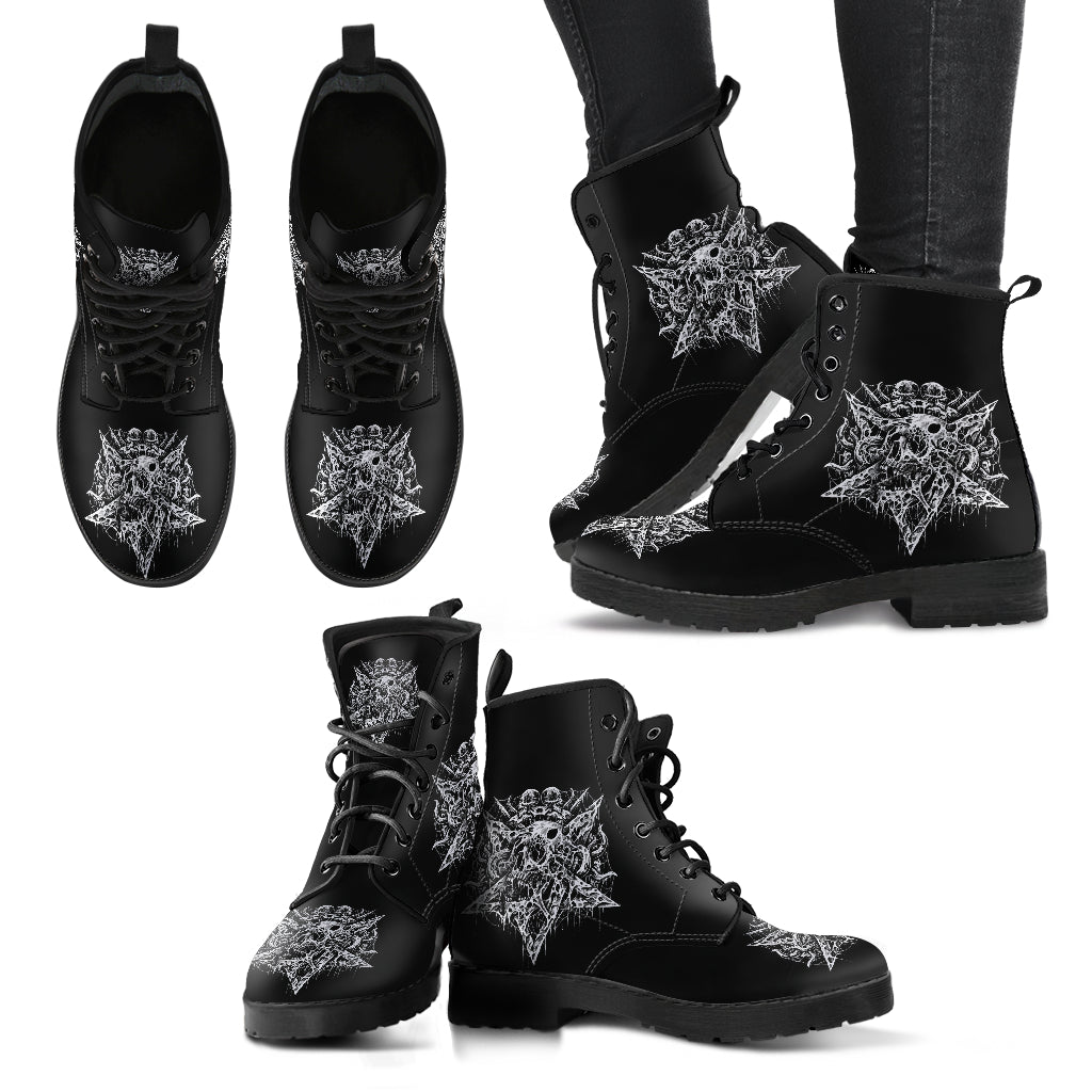 Skull Satanic Pentagram Handcrafted Leather Boots