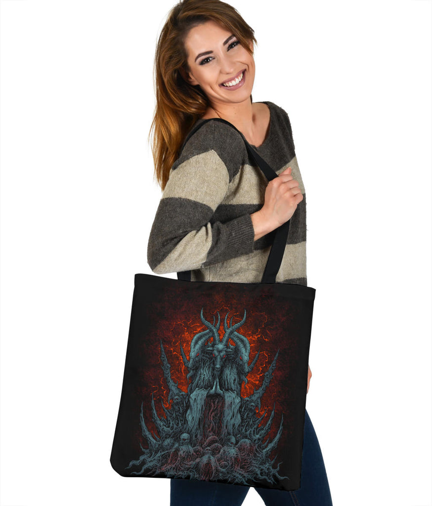 Skull Satanic Goat Color Flame Background Large Tote Bag