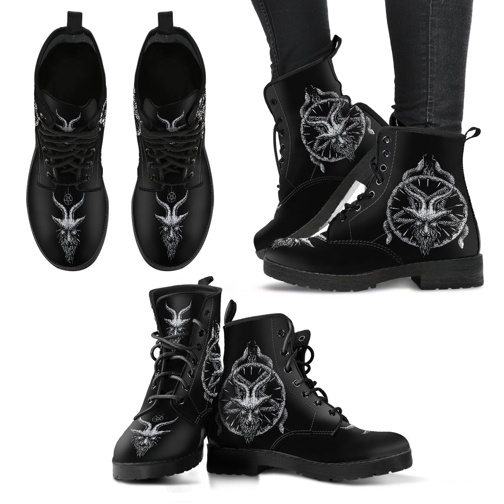 Skull Satanic Goat Satanic Pentagram Serpent Leather Boots Large Goat Version