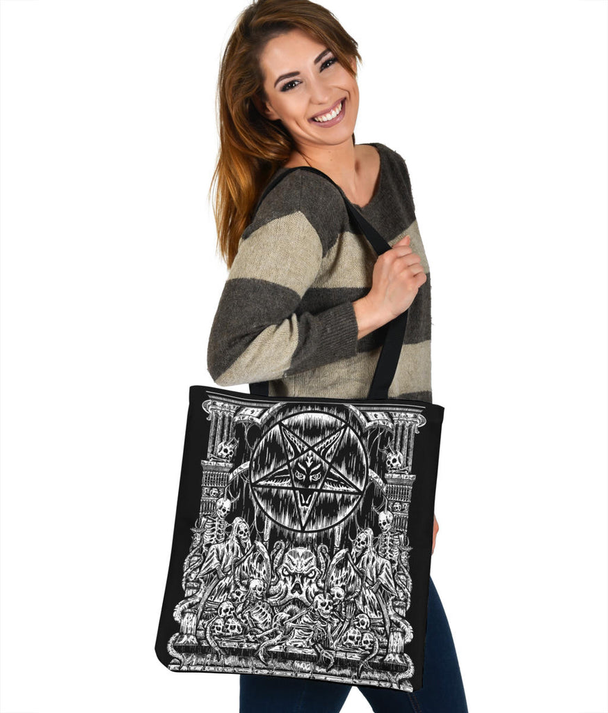 Satanic Pentagram Skull Skeleton Demon Large Tote Bag