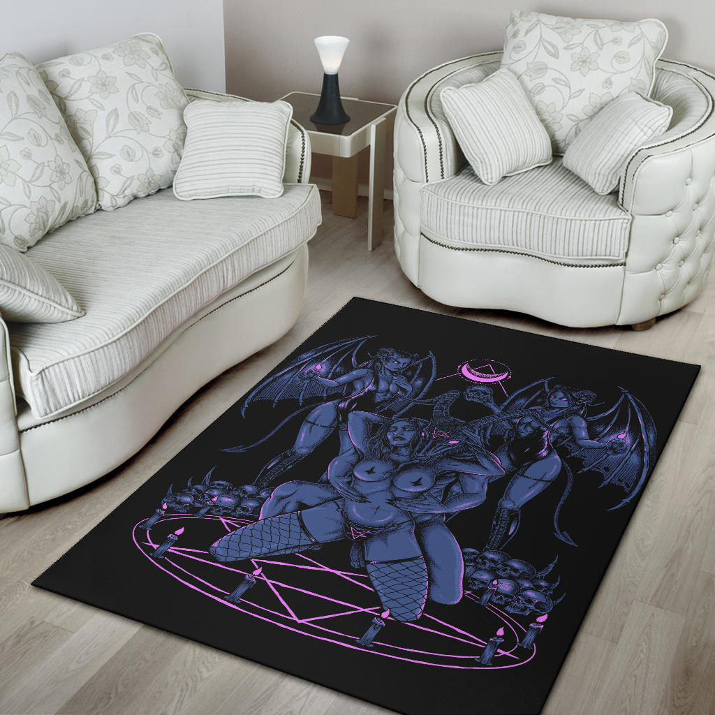 Skull Baphomet Erotic Revel In Freedom And Realize It Throne Area Rug Sexy Blue Pink