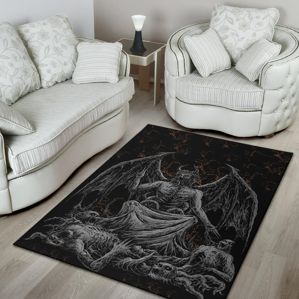 Skull Skeleton Satanic Bat Wing Demon God Area Rug Dark Version