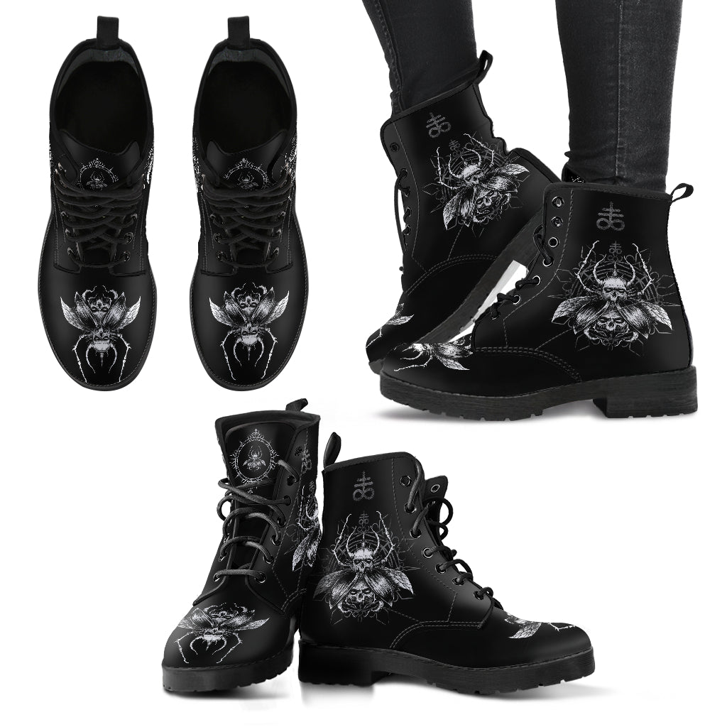 Skull Goth Satanic Fly Leather Boots