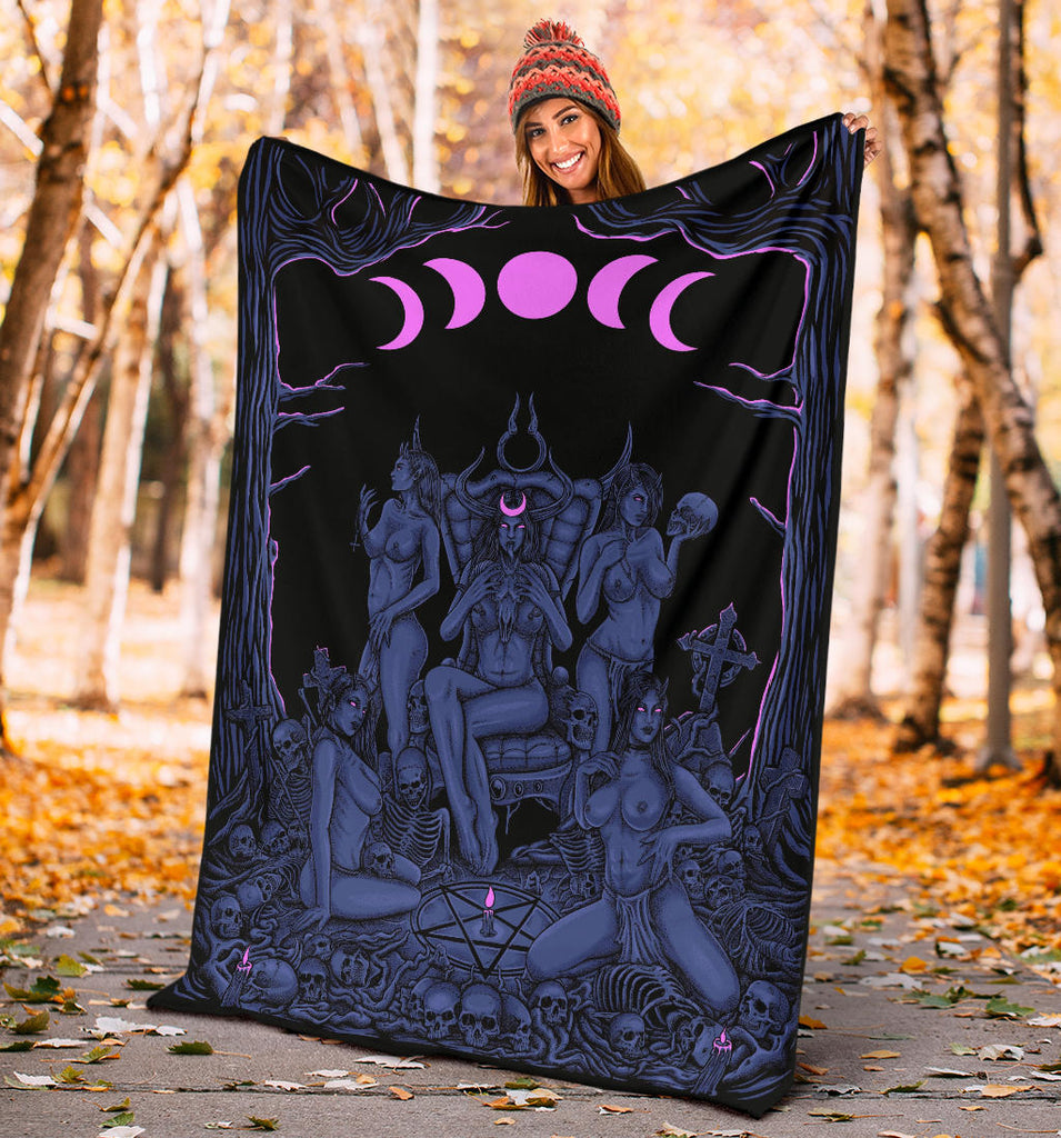 Skull Demon Satanic Pentagram Sexy Witch Throne Blanket Sexy Blue Pink