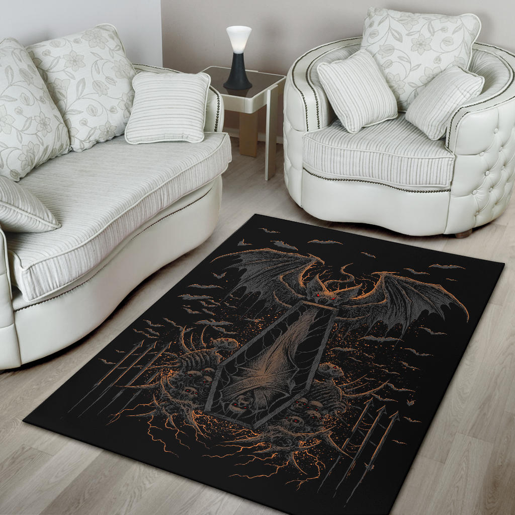 Skull Batwing Skeleton Coffin Shroud Area Rug Awesome Dark Version Red Eye