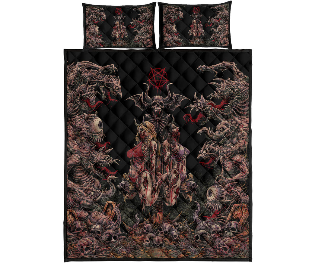 Skull Satanic Wood Cross Demon Madness 3 Piece Quilt Set Original Color Edited Version