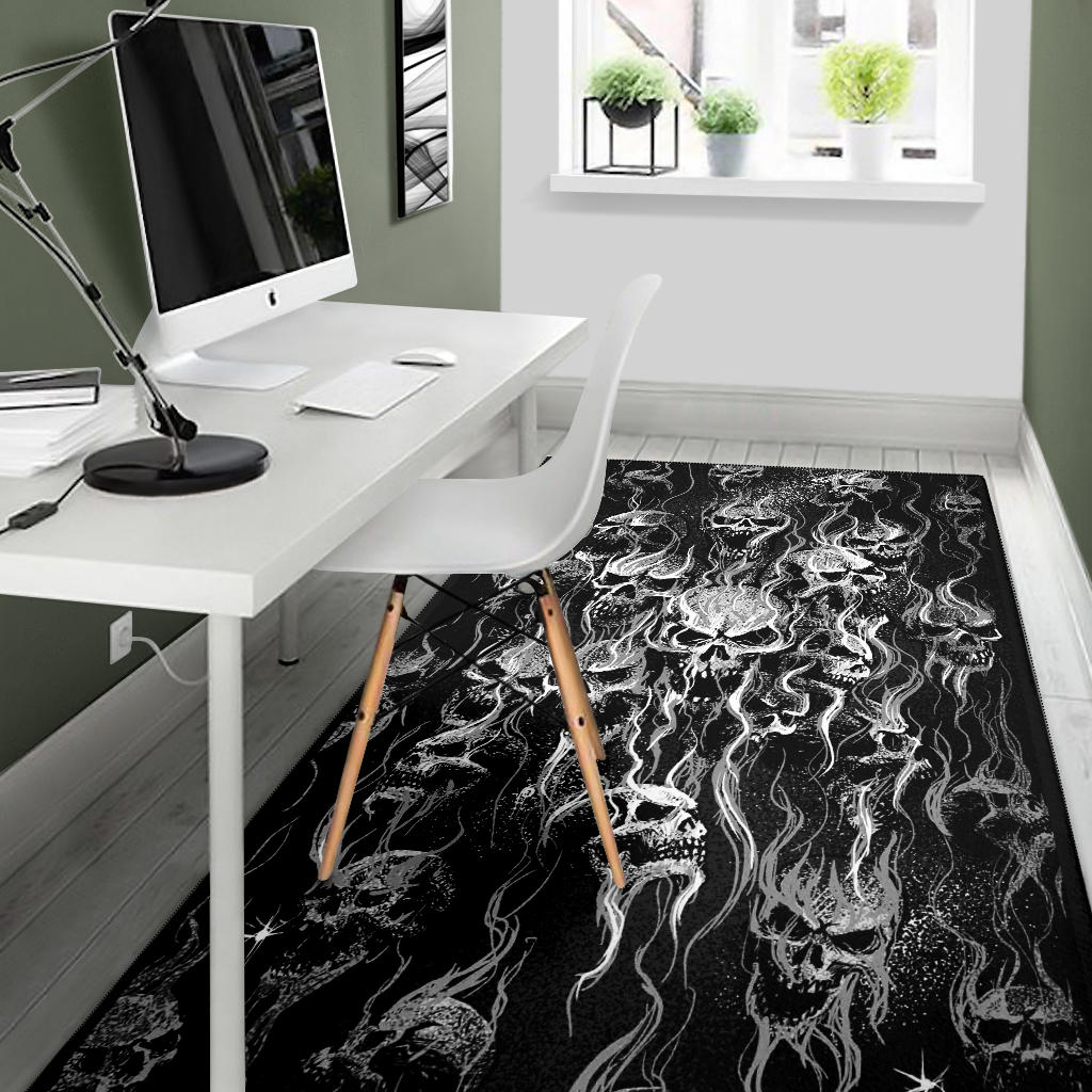 Smoke Skull Area Rug Black And White Version