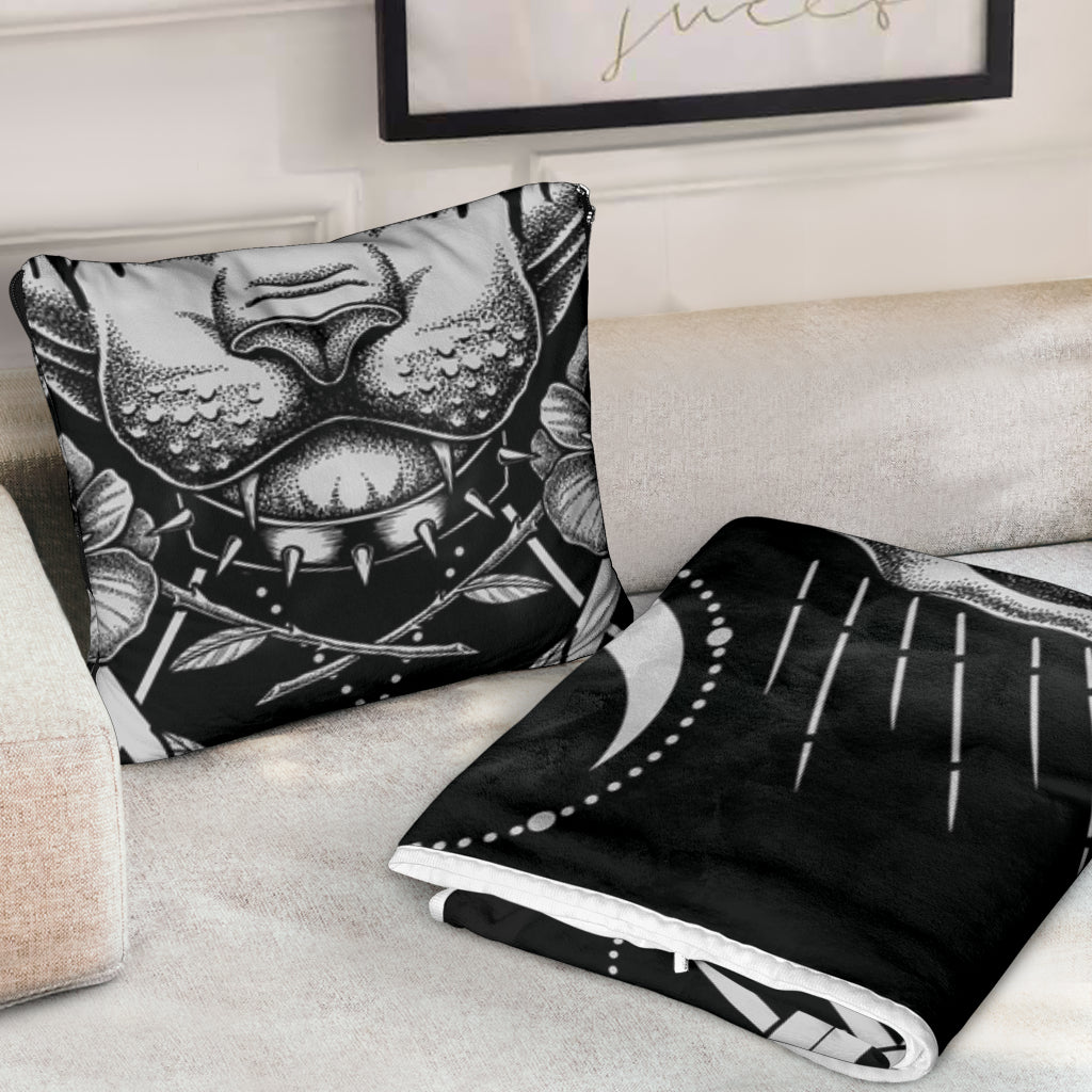 Gothic Occult Black Cat Unique Sphinx Style Pillow Blanket Awesome Demonic White Eye Version