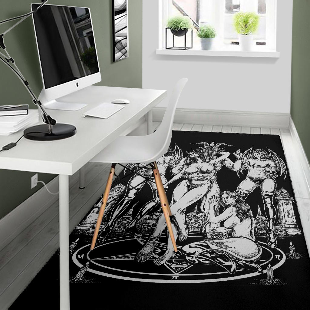 Skull Baphomet Erotic Revel In More Freedom And Realize It Throne Area Rug Black And White