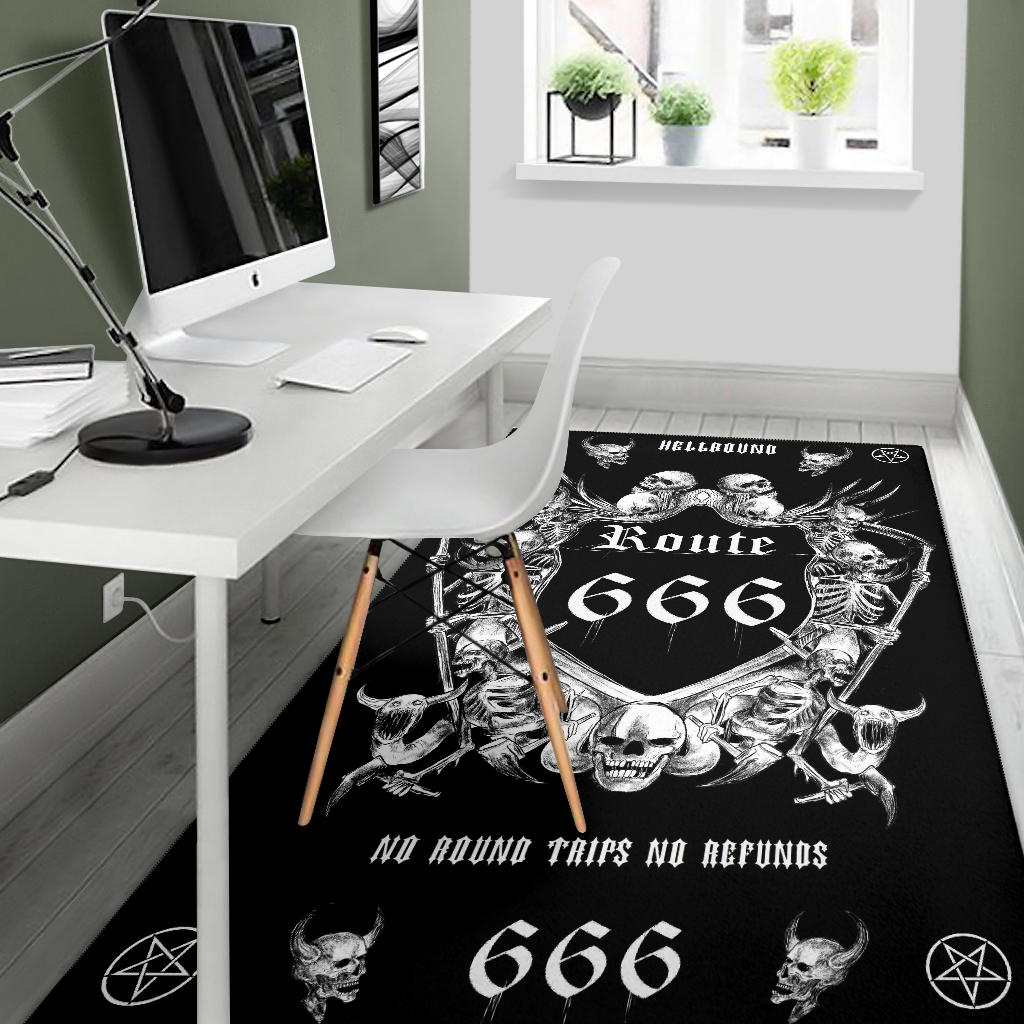 Satanic Demon Skull Skeleton Sword Inverted Pentagram Route 666 Area Rug