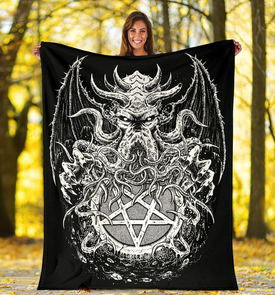 Skull Demon Octopus With Inverted Pentagram Blanket