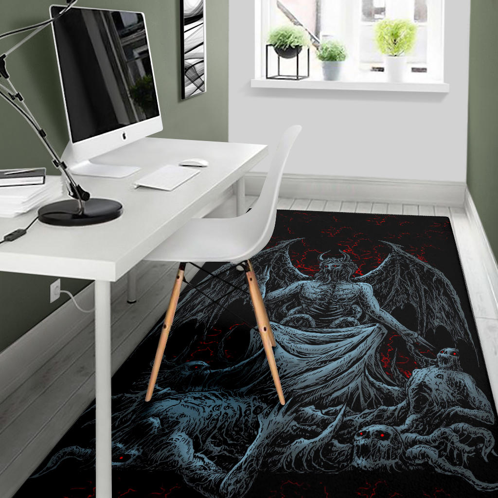 Skull Skeleton Satanic Bat Wing Demon God Area Rug Color Version