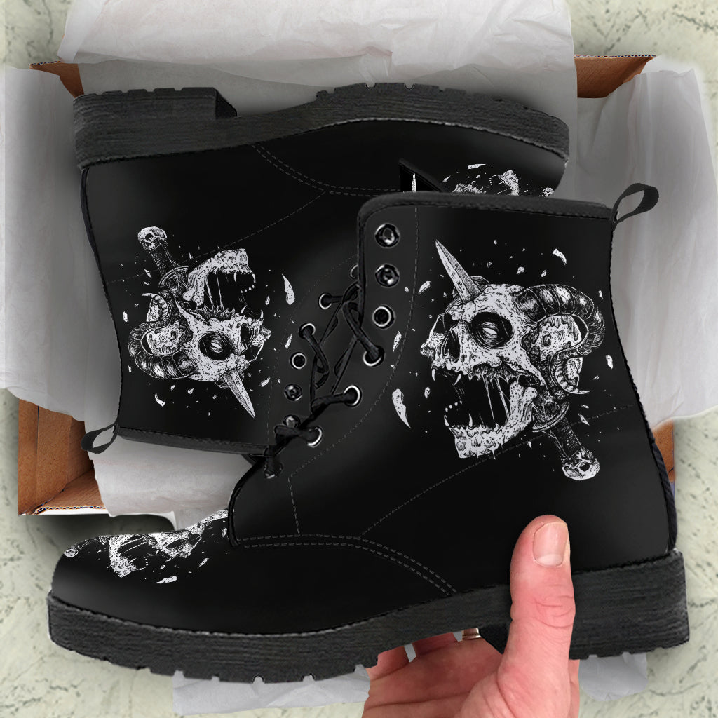 Skull Demon With Dagger Exploding Head Leather Boots