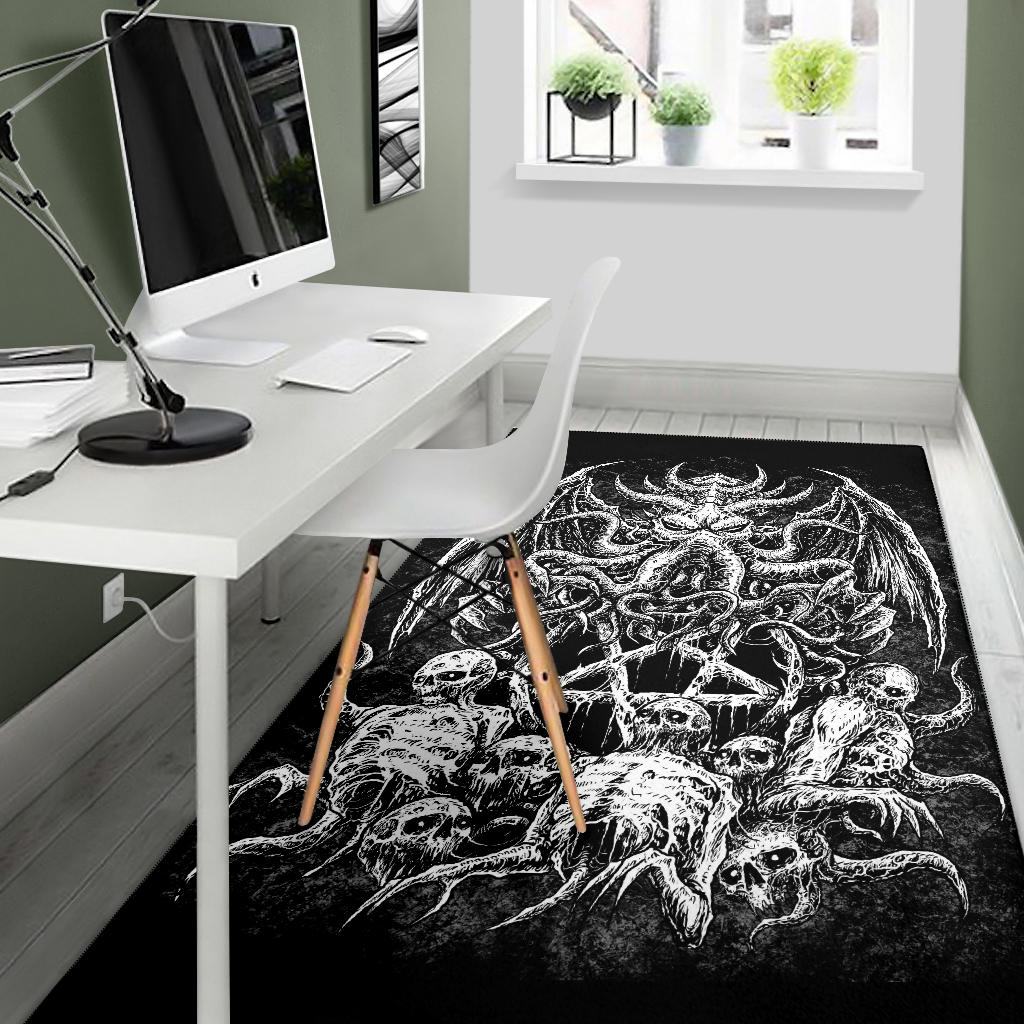 Skull Skeleton Demon Octopus Satanic Pentagram Area Rug Black And White Version
