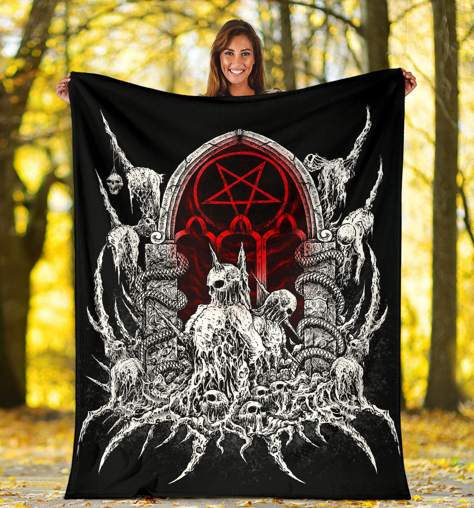 Skull Satanic Pentagram Shrine New Red With White Blanket