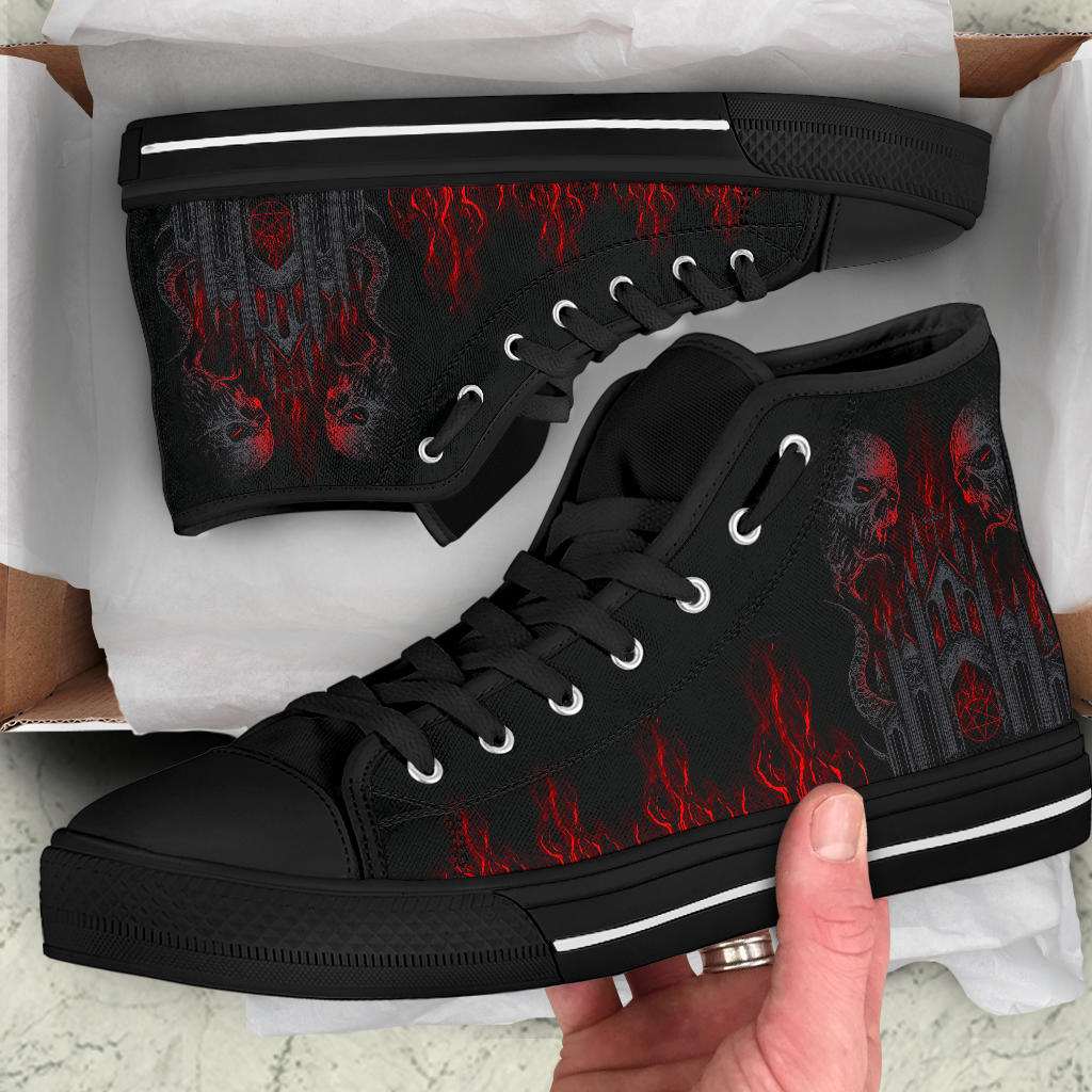 Skull Demon Satanic Pentagram Church Flame High Tops Dark Version Express 8 to 12 day Shipping Delivery