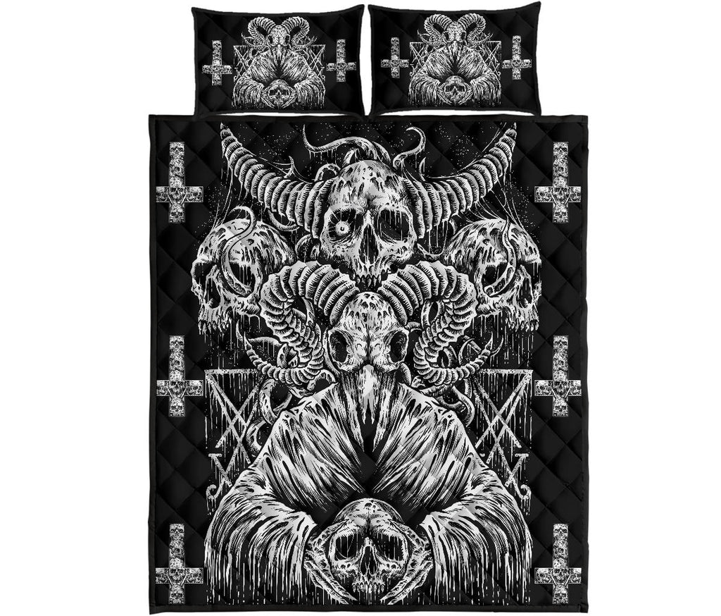 Skull Demon Satanic Cross Goat Skull Quilt 3 Piece Bed Set