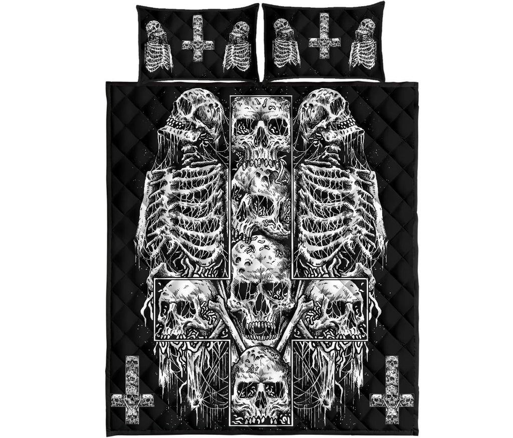 Skull Satanic Cross Quilt 3 Piece Bed Set