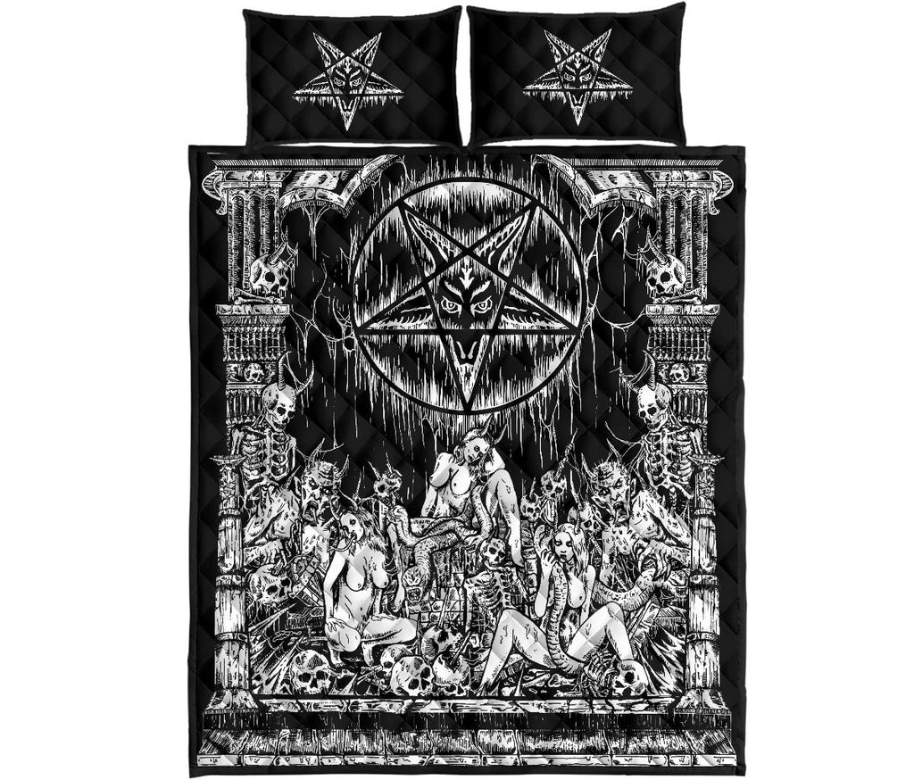 Skull Skeleton Satanic Pentagram Demon Lust Shrine Quilt 3 Piece Set