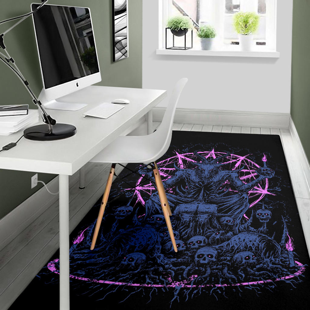 Skull Skeleton Satanic Goat Eternal Impaled Torment Skull Candle Trophy Area Rug New Cool Night Blue Pink-