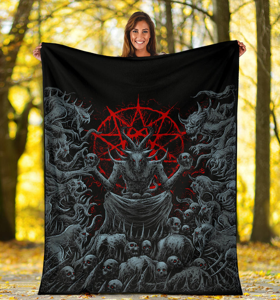 Skull Skeleton Satanic Goat Skull Trophy Demon Breed Blanket Color Version
