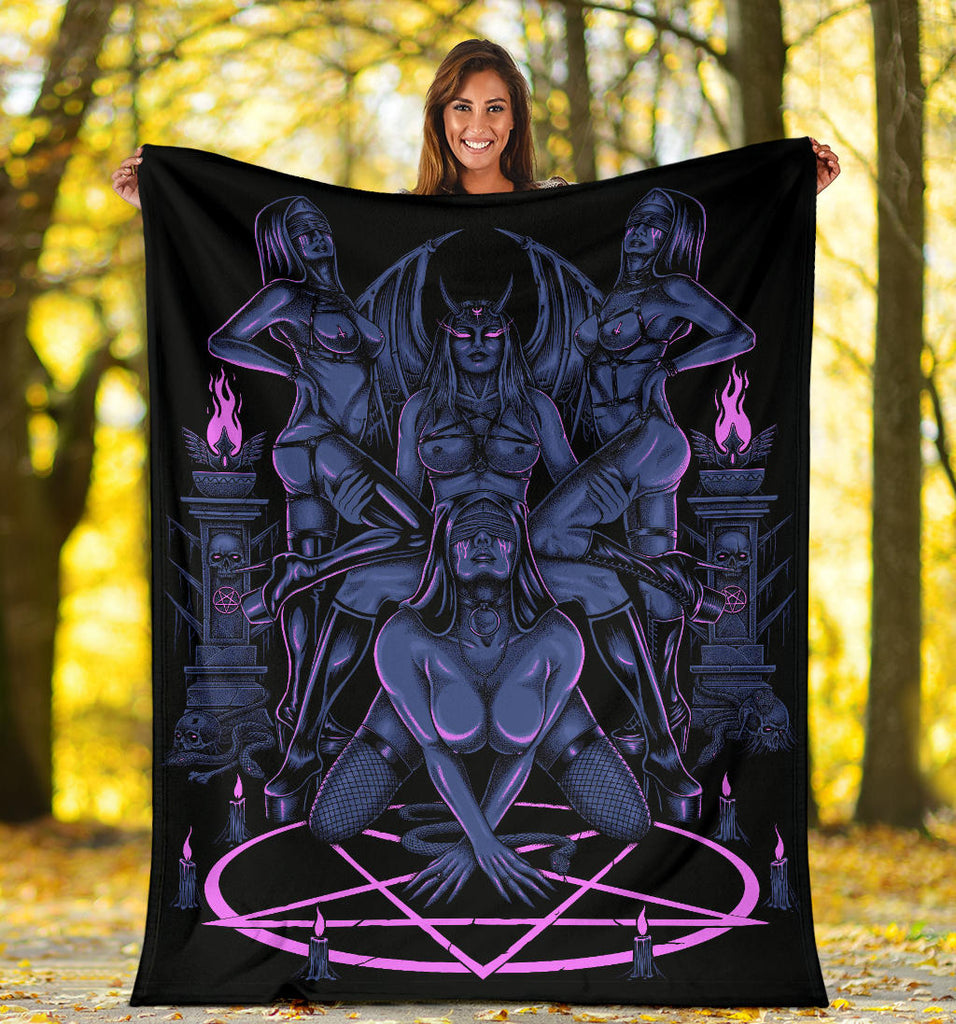 Skull Satanic Pentagram Serpent Impaled Erotic Demon Foursome Blanket Sexy Blue Pink