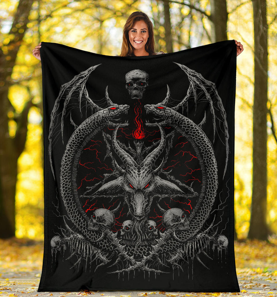 Skull Demon Satanic Goat Satanic Pentagram Serpent Blanket Silver And Red