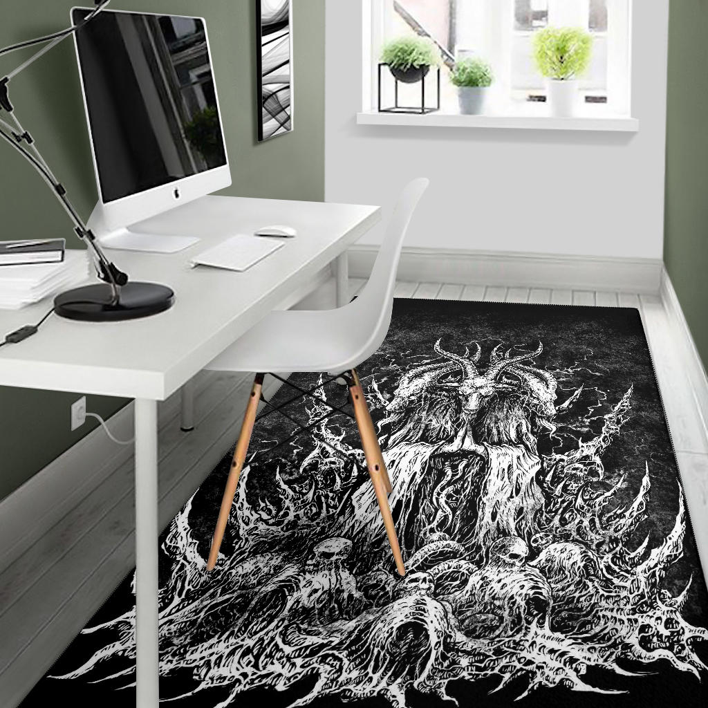 Skull Satanic Goat Original Large Print Area Rug Black And White