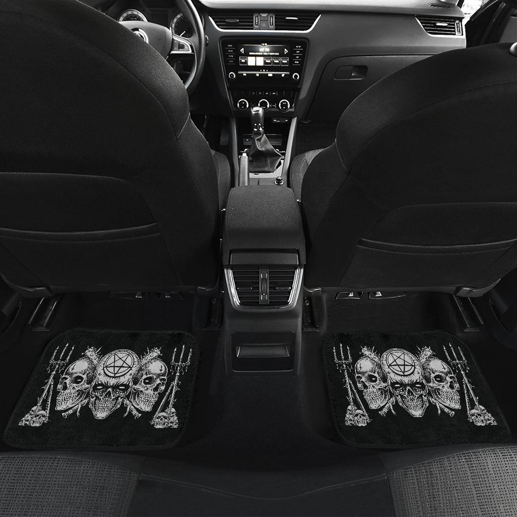 Skull Satanic Pentagram Ultimate Black Metal Lover Demon Car Mats Black And White