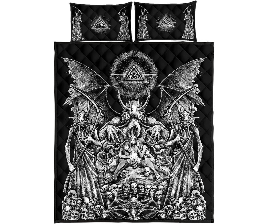 Skull Demon Satanic Pentagram Candle Quilt 3 Piece Set