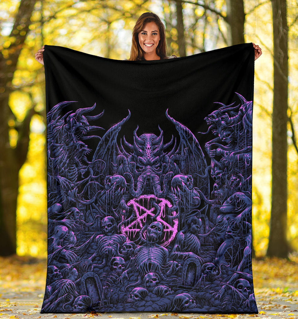 Skull Demon Satanic Pentagram Cthulhu Blanket Wild Night Blue Pink