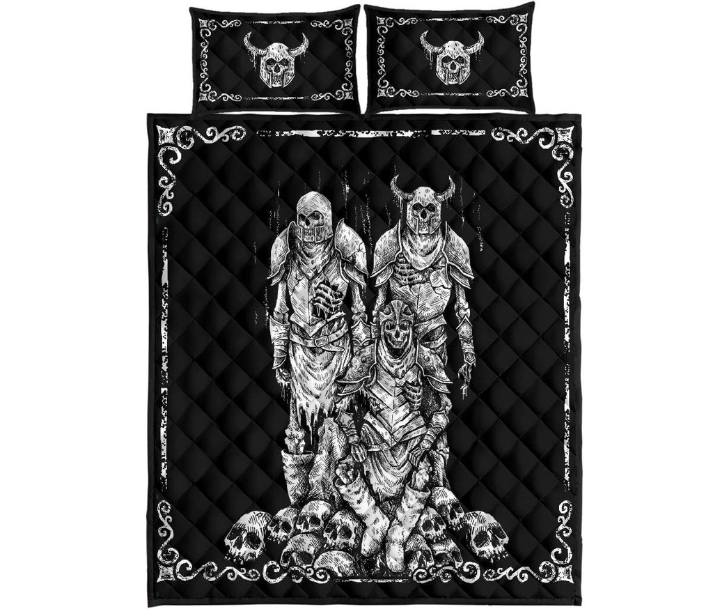 Skull Skeleton Viking Quilt 3 Piece Bed Set-Vikings-Skull Viking Decor-