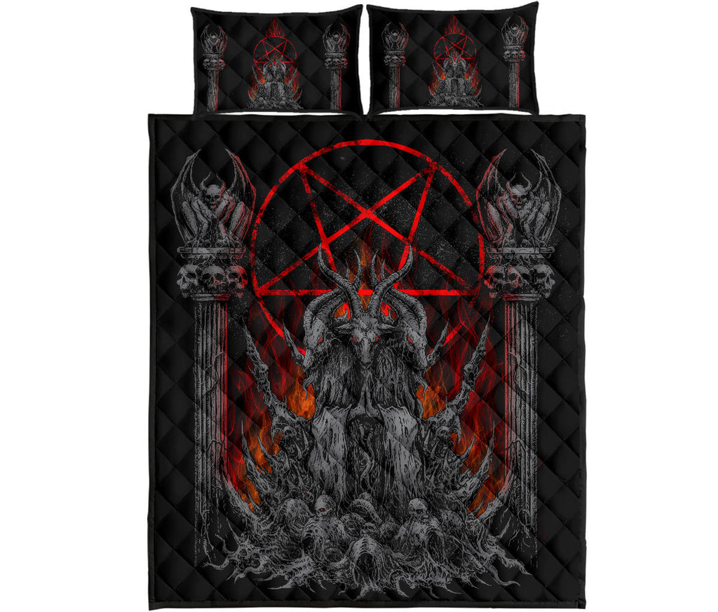 Skull Satanic Goat Satanic Pentagram Flame Quilt 3 Piece Set Silver Version