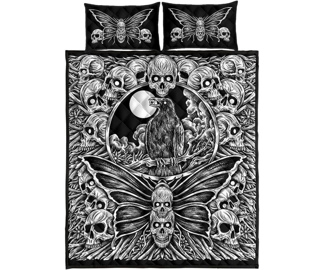 Skull Occult Crow Moth Quilt 3 Piece Set