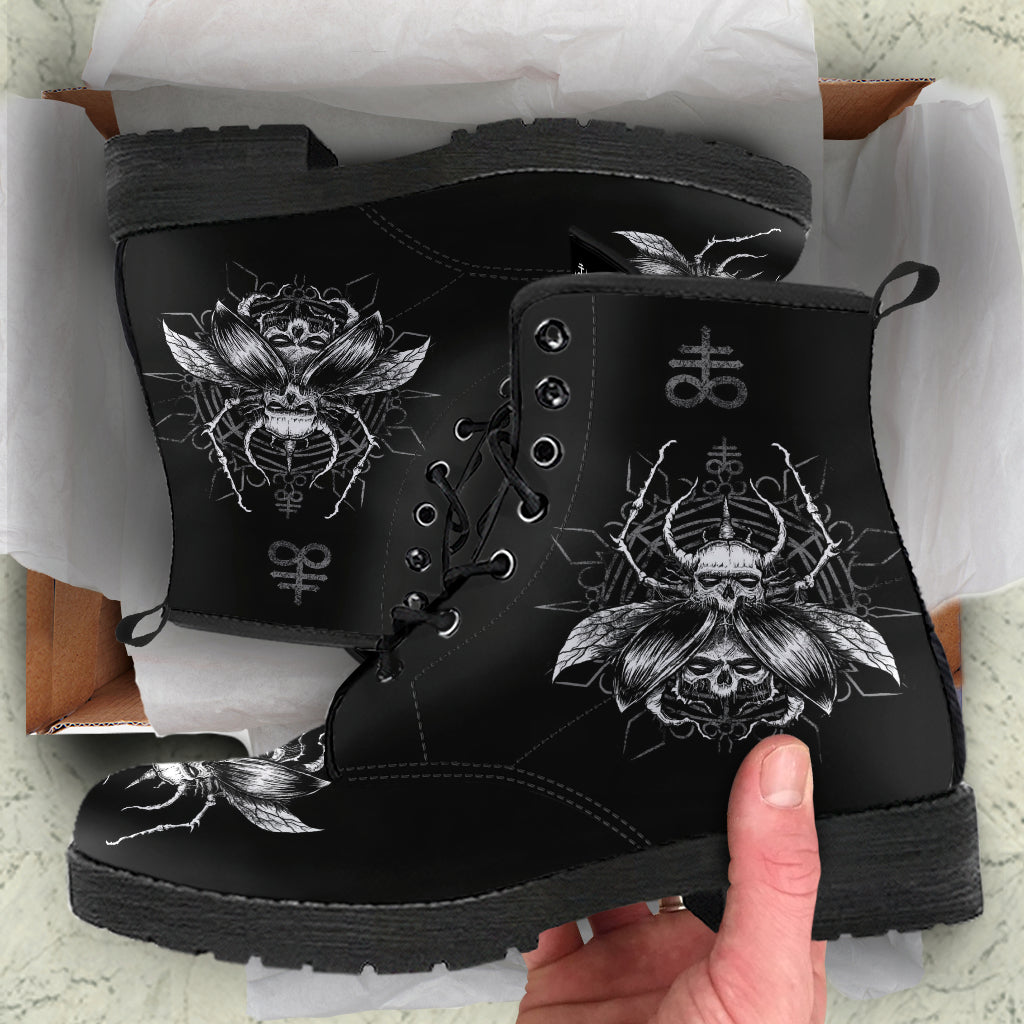 Skull Goth Satanic Fly Leather Boots