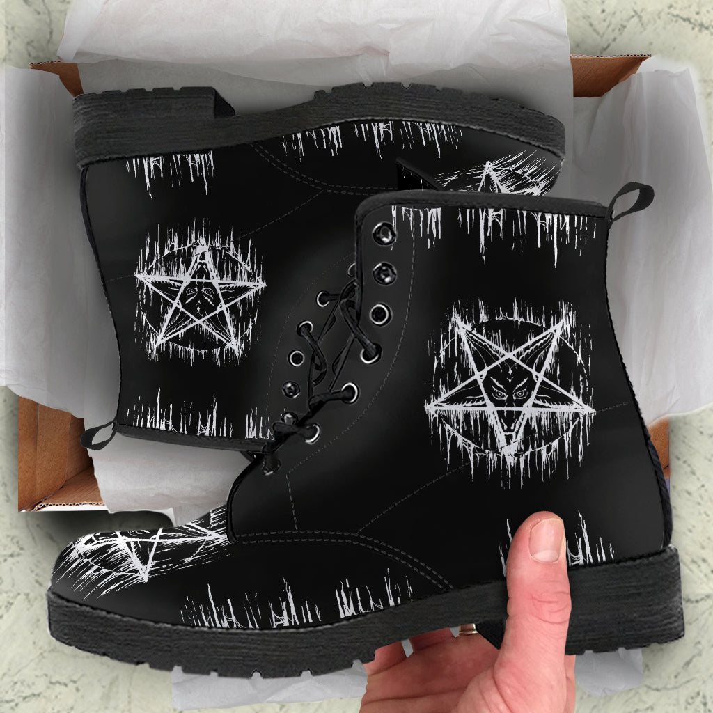 Satanic Inverted Melting Pentagram Leather Boots