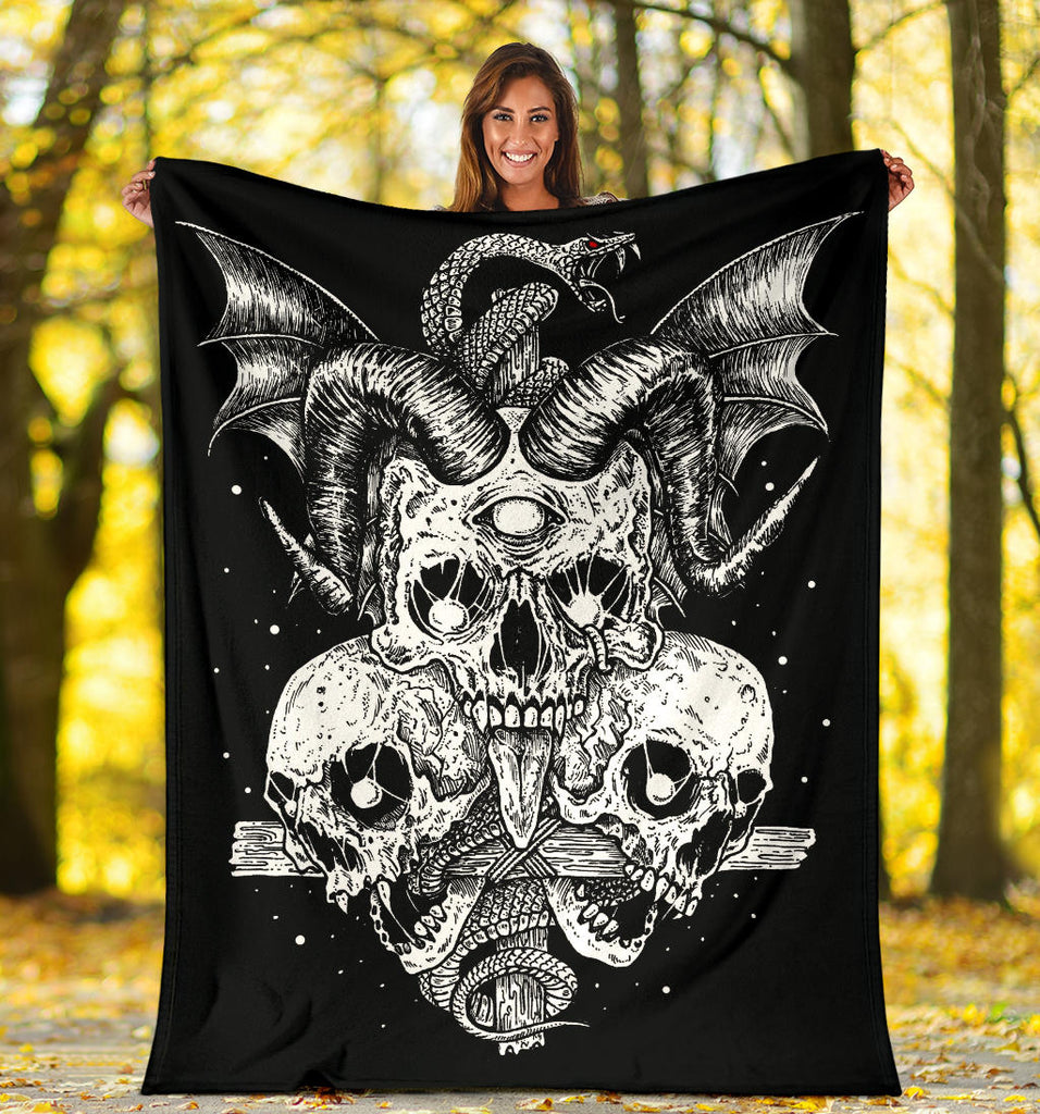 Skull Demon Serpent Cross Blanket