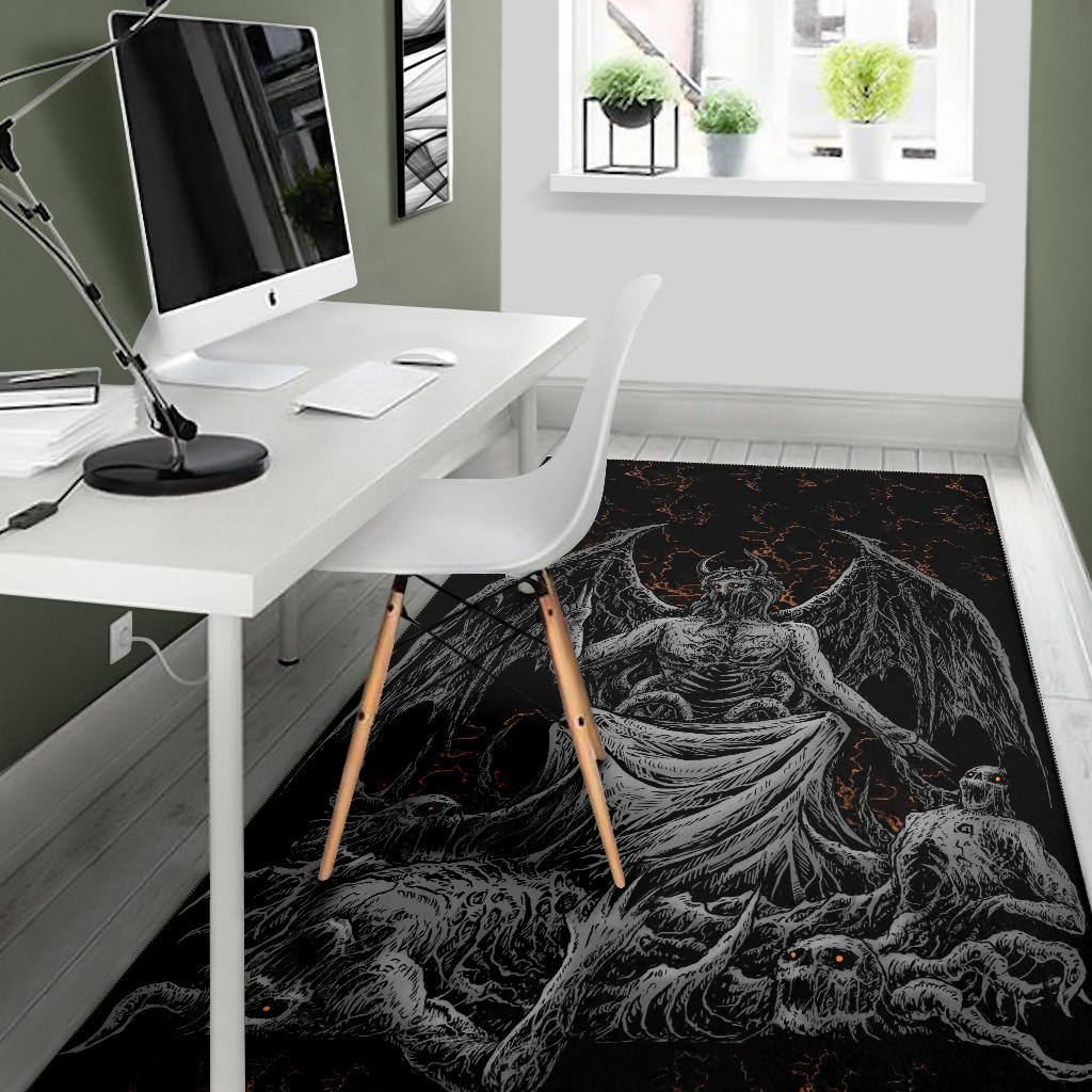 Skull Skeleton Satanic Bat Wing Demon God Area Rug Dark Version