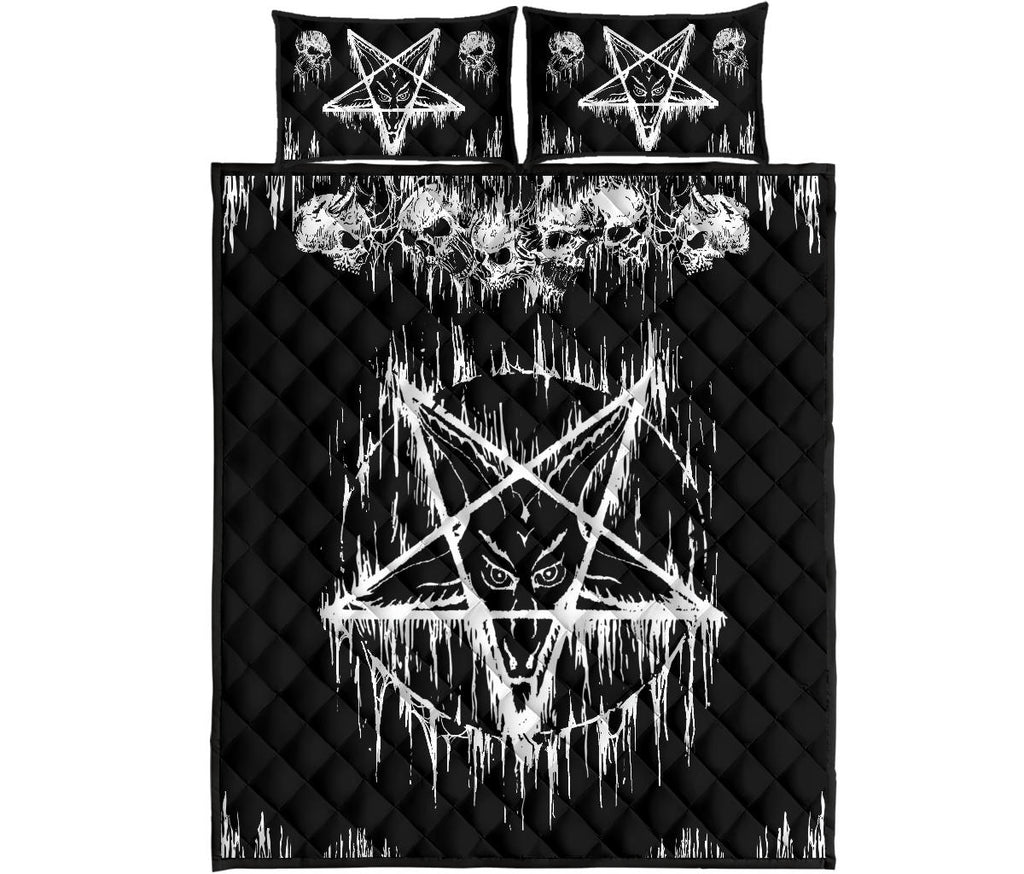 Skull Satanic Pentagram Drip Quilt 3 Piece Bed Set