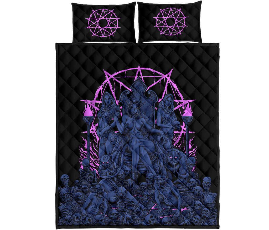 Skull Demon Serpent Flesh Gluttony Throne Quilt 3 Piece Set Awesome Blue pink