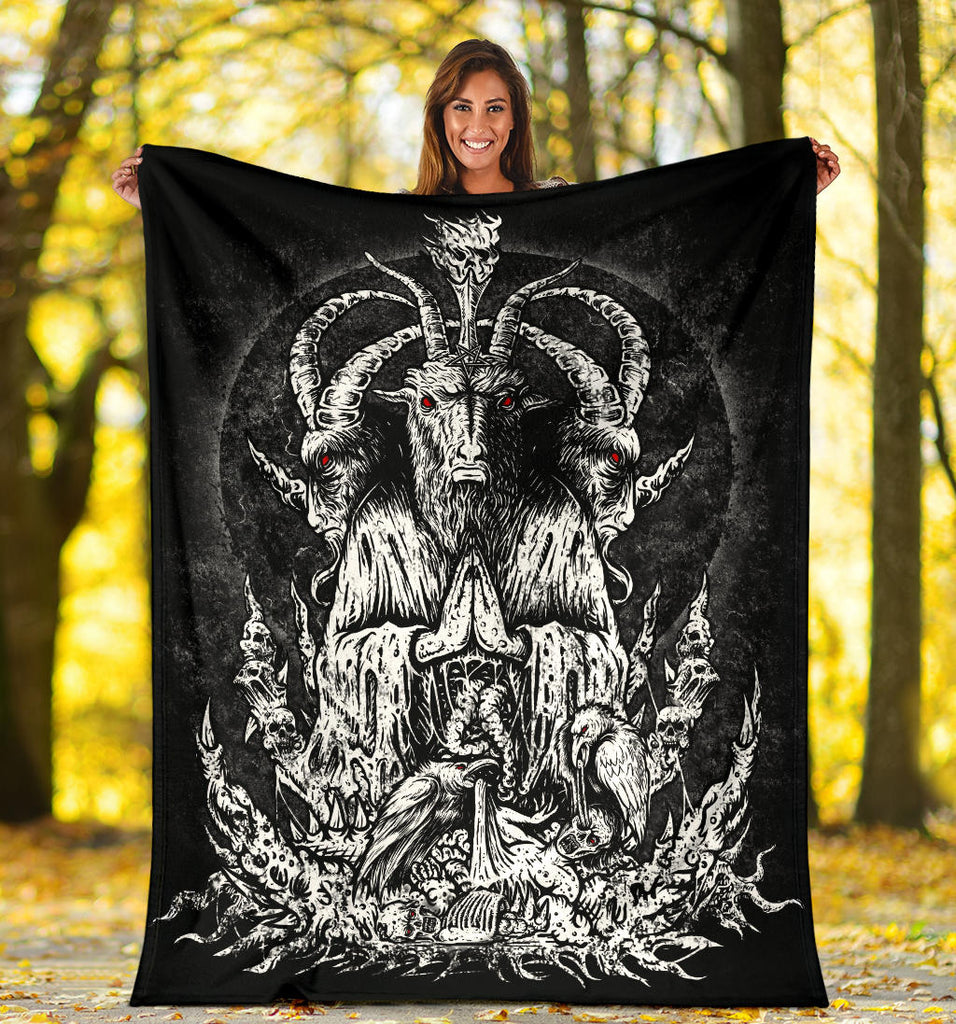 Skull Skeleton Satanic Goat  Zombie Crow Feast Blanket