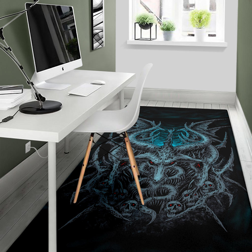 Skull Satanic Goat Demon Wing Area Rug Awesome Blue