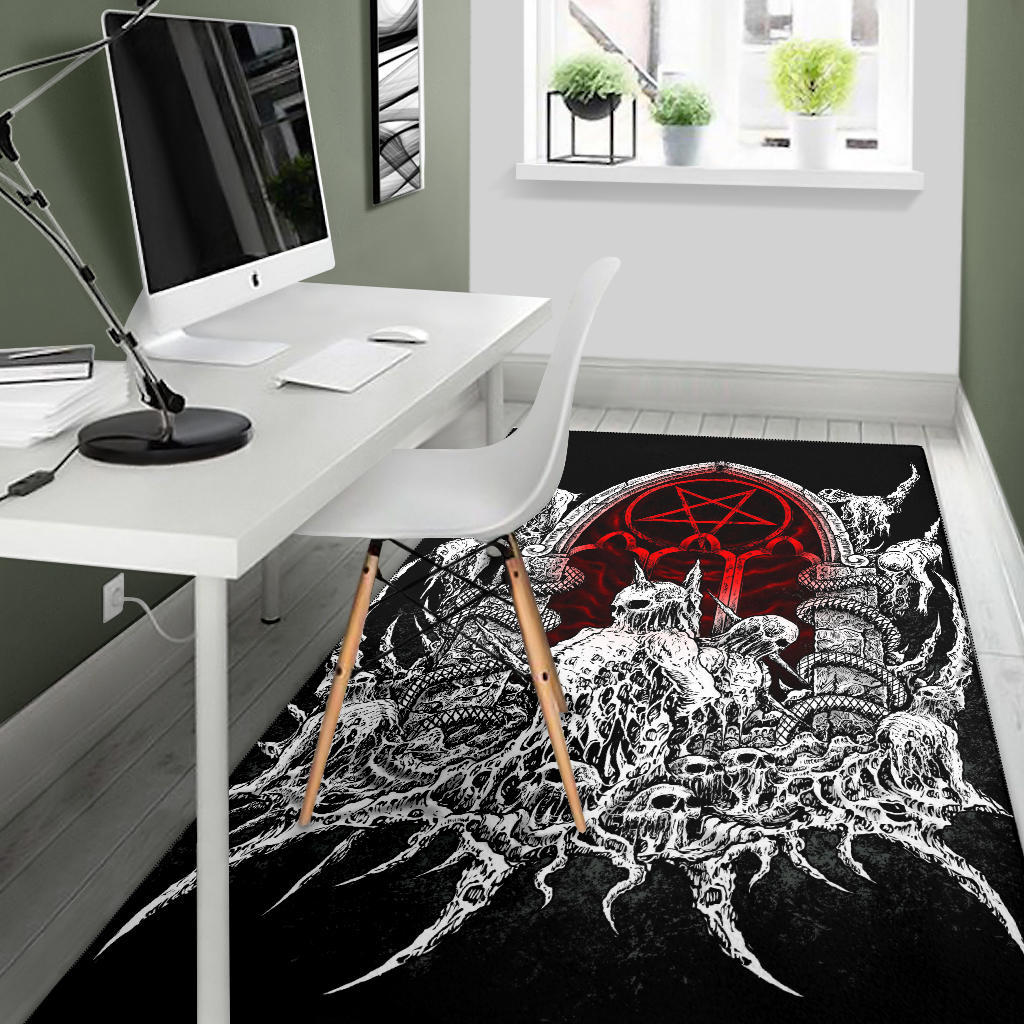 Skull Satanic Pentagram Shrine New Red Area Rug