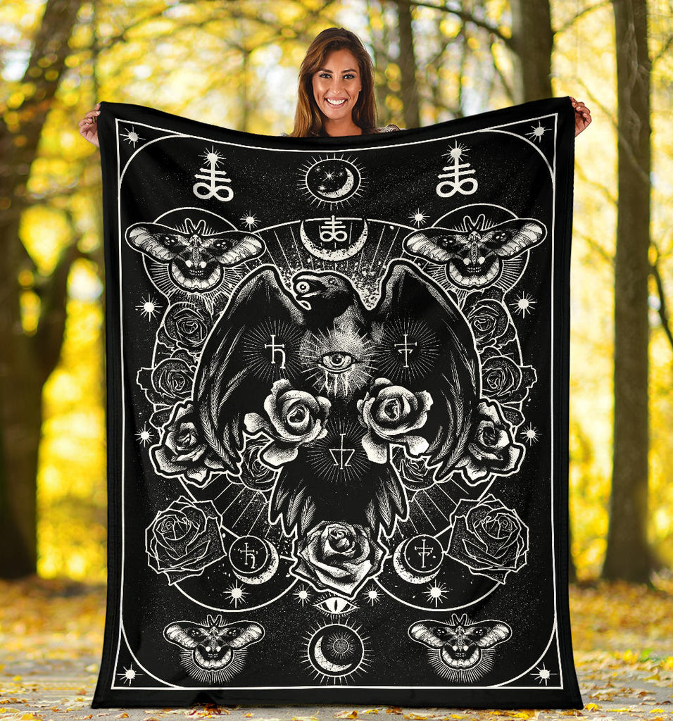 Occult Leviathan Moth Crow Eye Secret Power Blanket