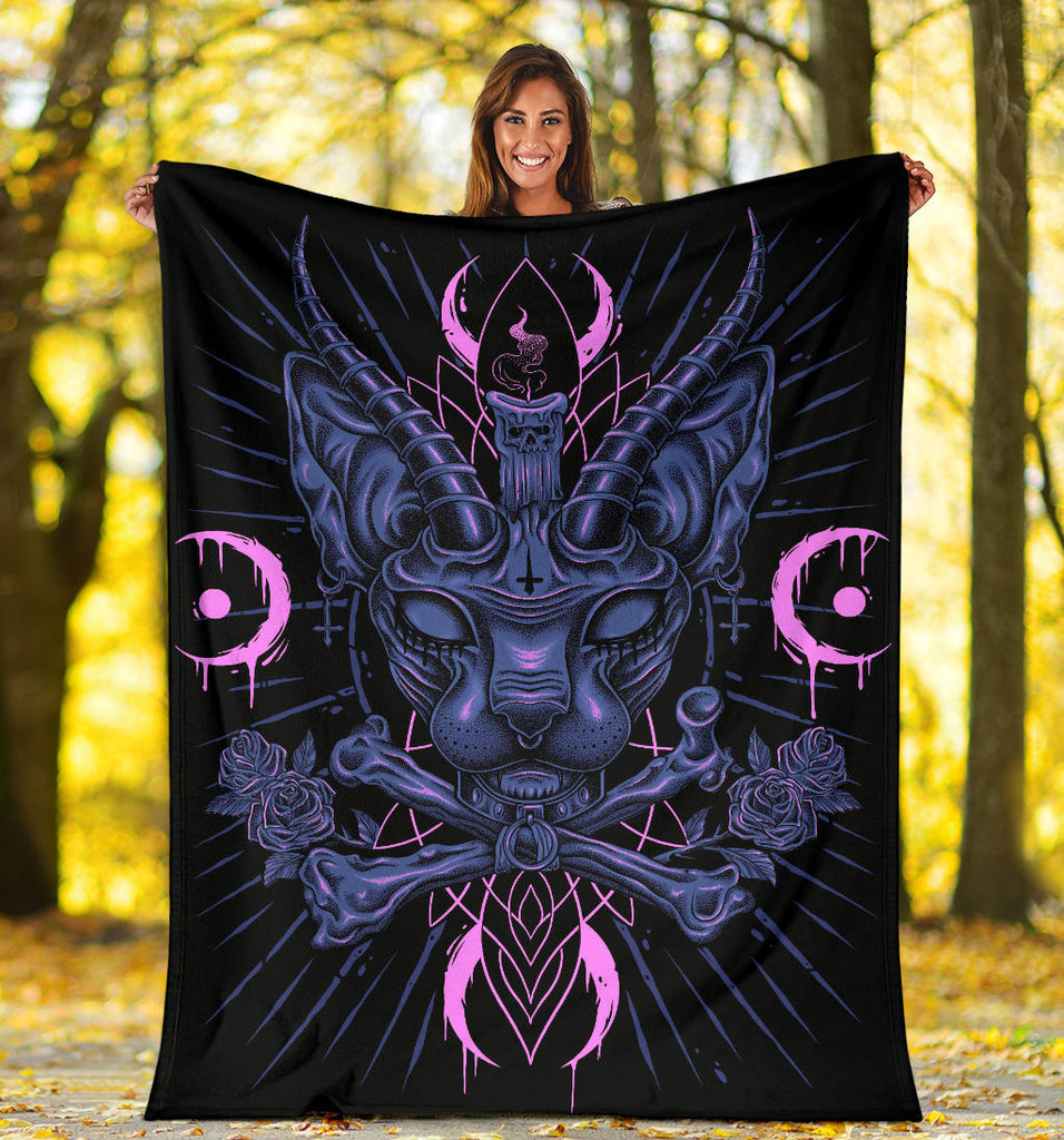 Skull Gothic Occult Black Cat Unique Sphinx Style Part 2 Blanket  Awesome Inverted Cross Demonic Eye